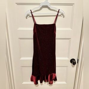Blue Blush Sparkly Deep Red Body con Dress, Medium
